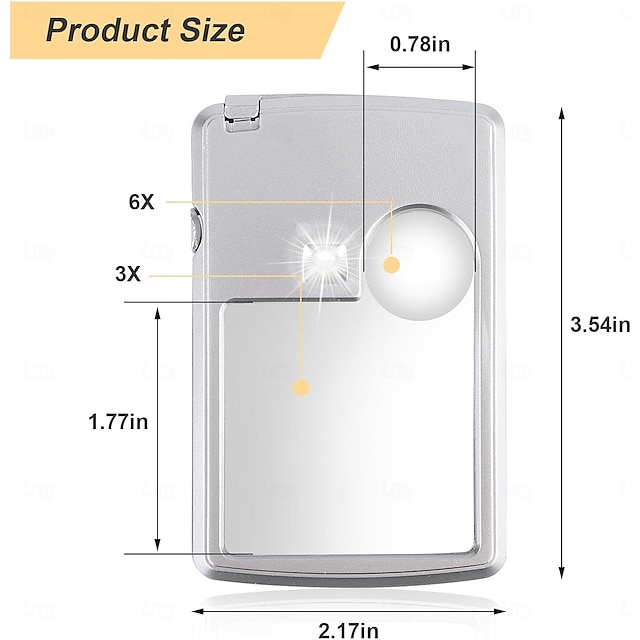 Pocket Magnifying Glass 3X & 6X LED Lighted Magnifier Slide Out ...