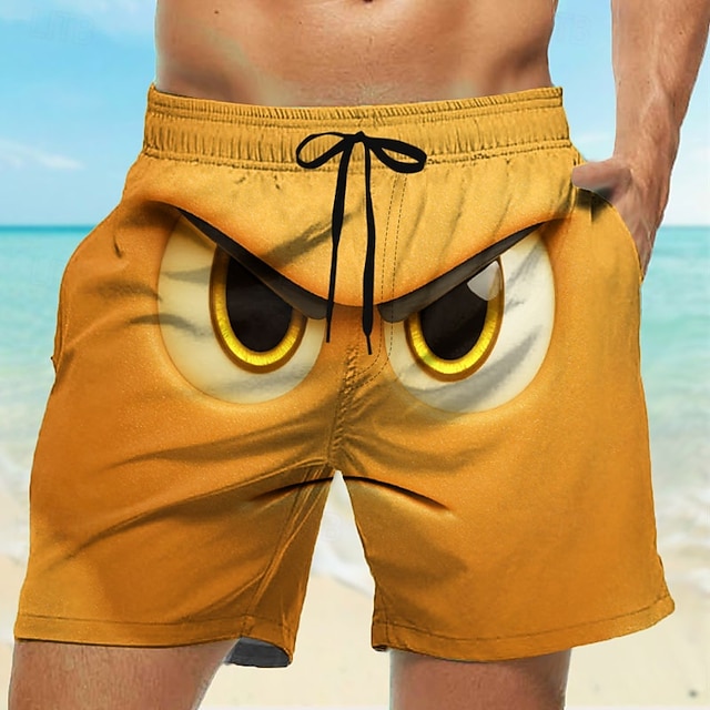  Herr 3D-seriefigur Le ansikte Stora ögon Badshorts Boardshorts Medium Midja Rolig Utomhus Semester Vardag Sidfickor Mesh foder Elastisk dragsko i midjan Designer Kläder