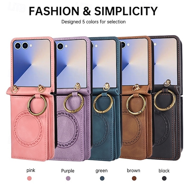  Phone Case For Samsung Galaxy Z Flip 7 Z Flip 6 Z Flip 5 Z Flip 4 Back Cover with Lanyard Support Wireless Charging Kickstand Retro TPU PU Leather