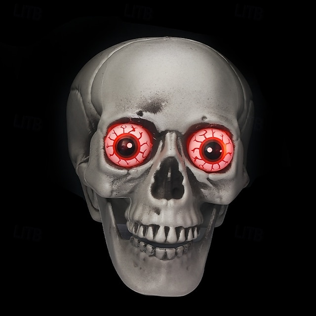  Mluvící lebky na Halloween - rozsvícená halloweenská dekorace s červenými očima a lebkami, sváteční halloweenské dekorace s červenými očima na párty
