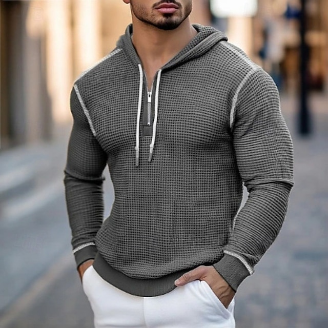 Per uomo Felpa con cappuccio Felpa con cappuccio a nido d'ape Felpa con cappuccio e zip corta Nero Verde militare Marrone Grigio Con Cappuccio Semplice Patchwork Cerniera Blocco di colore Sport