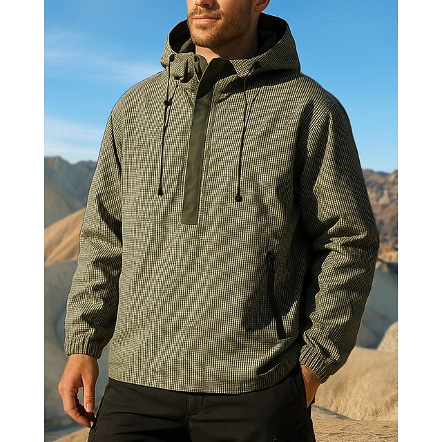 Men's Windbreaker Hiking top Long Sleeve Hooded Top Outdoor Waterproof Windproof Polyester Army Green Traveling Athletic Running4