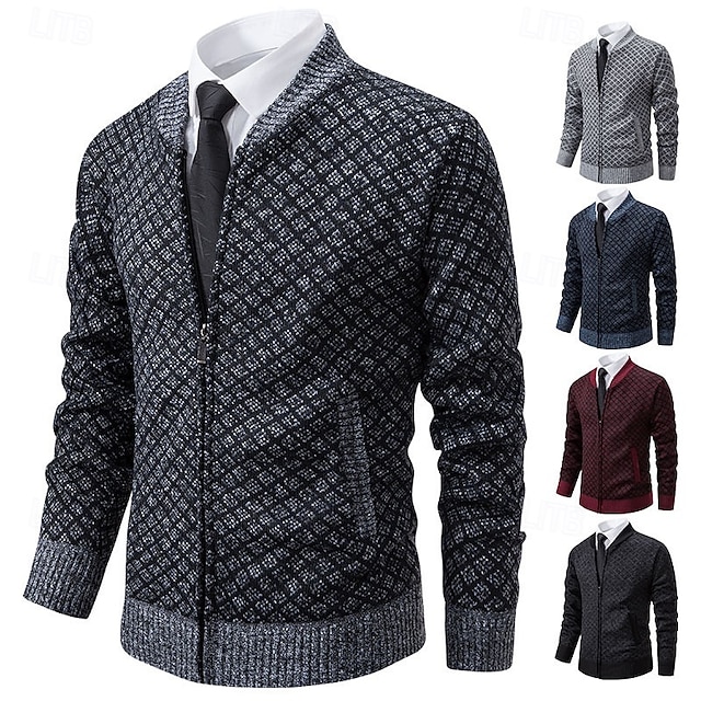  Herren Pullover Kleid Pullover Strickjacke Reißverschluss-Pullover Strickpullover Gerippt Stricken Normale Oberteile Gestrickt Gerippt Einfach Rundhalsausschnitt Mode Schals Geschäft Lässig Bekleidung
