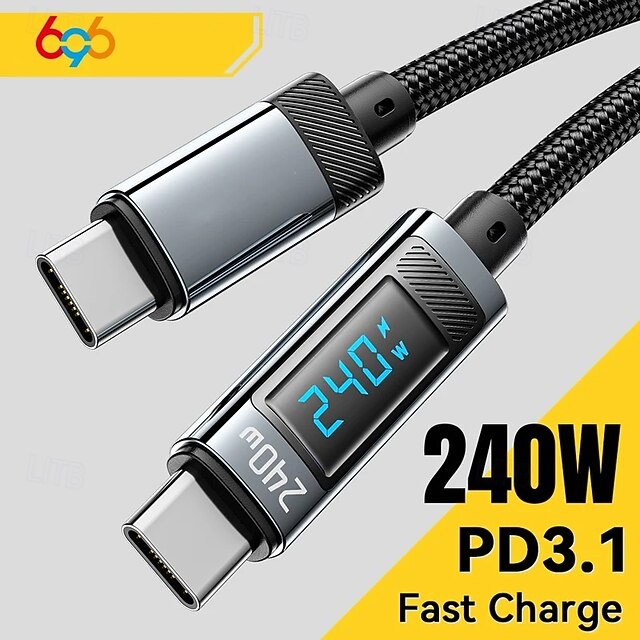  240 W-os USB-C - USB-C kábel, 100 W-os PD 3.1 gyorstöltő töltőkábel MacBook Pro-hoz, Xiaomi-hoz, Samsung laptophoz, Essagerhez