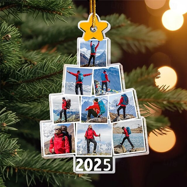 Personalized Christmas Tree Hiking Photo Ornaments Acrylic 2D Custom Picture Frame Decor Christmas Tree Xmas Decoration Hanging Pendant Gifts for Family and Friends 6