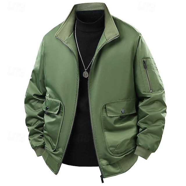  Homme Veste Décontractée Rembourré Extérieur Vacances Chaud Fermeture éclair Avec Poches Automne Hiver Uni Mode Streetwear Col montant Régulier Noir Vert Veste