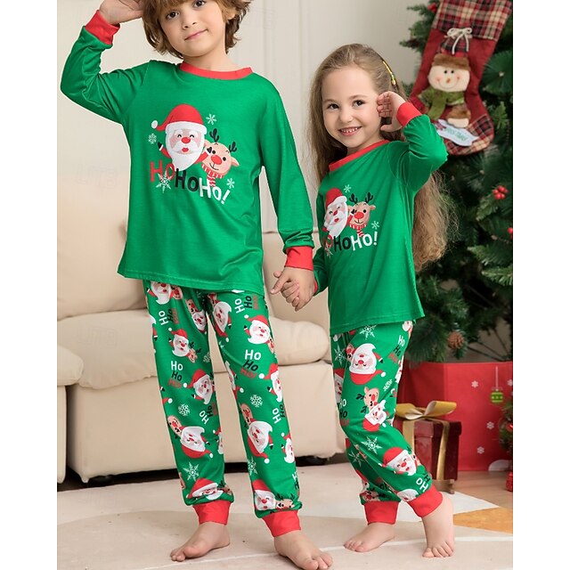 Family Pajamas Christmas Pattern Home Print Green Long Sleeve Adorable ...