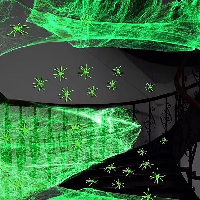  Halloween Glow in The Dark Spider Web Fake Cobwebs Stretch Green Spider Webs for Halloween Outdoor Indoor Home Decorations Creepy Party Decor