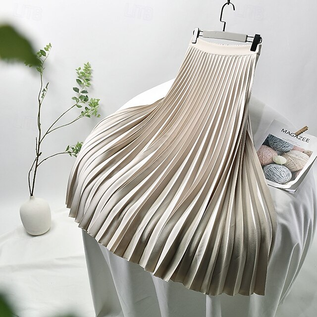  Pentru femei Fustă Leagăn Modă Casual Maxi Talie Medie Fuste Simplu Plisată Micro-elastic Vacanță Stradă Negru Alb Bleumarin Gri Închis Vară Șifon Poliester