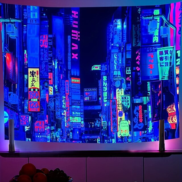 Cyberpunk Tokyo Street Blacklight Tapestry – Neon City Nightscape Glow in the Dark Wall Hanging for Gaming Room or Dorm4