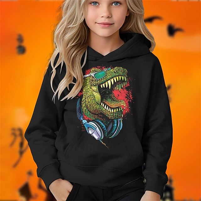 Halloween Boys' 3D Dinosaur Hoodie Long Sleeve Spring Fall Fashion Streetwear Kids 4-12 Years Hooded Outdoor Casual Daily Regular Fit4