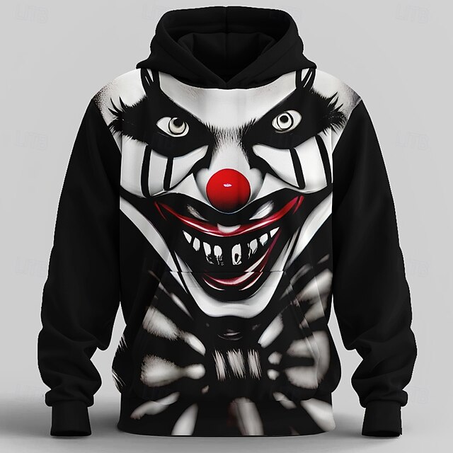 Halloween Men's Joker 3D Hoodie Sweatshirt Punk Exaggerated Crew Neck Club Streetwear Black Drawstring Fall Winter Designer4