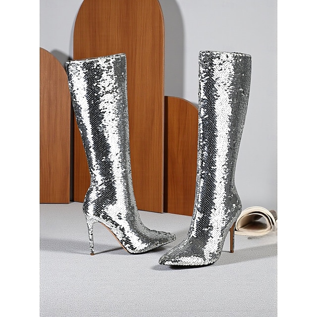 Glitter Stivali MetÃ Polpaccio Con Tacco Stivali Alti Fino Al