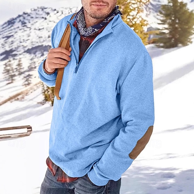  Hombre Sudadera Sudadera Con Capucha Pull-over Sudadera con un cuarto de cremallera Albaricoque Negro Blanco Amarillo Verde Ejército Cuello Mao Plano Retazos Deporte Casual Diario Ropa de calle
