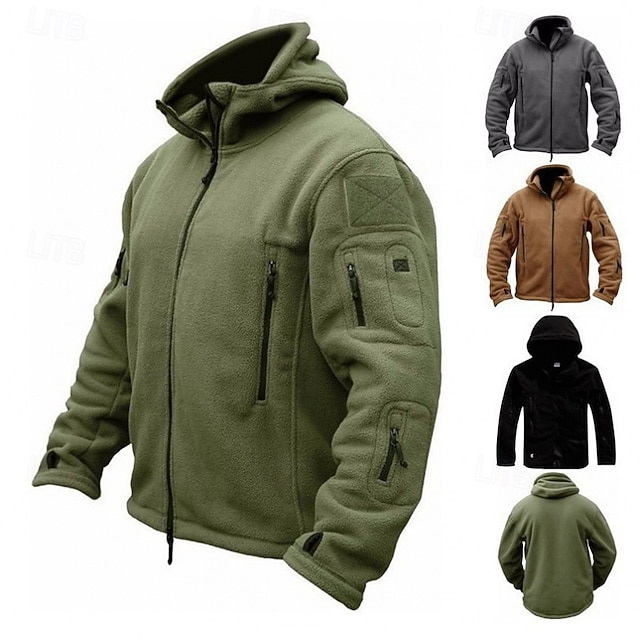  Per uomo Felpa con cappuccio Felpa con cappuccio a zip intera Felpa con cappuccio in pile Felpa con cappuccio tattica Nero Verde militare Cachi Grigio Con Cappuccio Semplice Tasca Sport & Outdoor