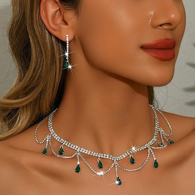  Schmuckset 3 Stück Strass Legierung Ohrringe Halskette Damen Elegant Vintage Mode Geometrisch Geometrisch Schmuck-Set Für Hochzeit Party Hochzeitsgast