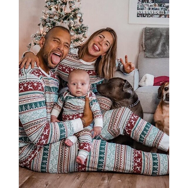Family Pajamas Christmas Pattern Home Print Red Long Sleeve Active ...