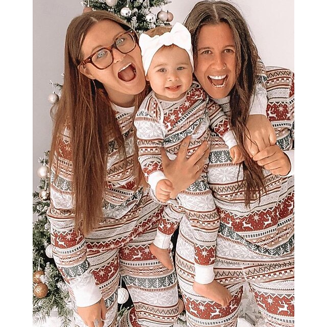 Family Pajamas Christmas Pattern Home Print Red Long Sleeve Active ...