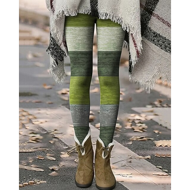 Women's Pants Trousers Leggings Cozy Leggings Streetwear Casual Full Length High Waist Color Block Stripe Elastic Waist Print Breathability Comfortable Stretchy Vacation Street Daily Wear Blue Brown4