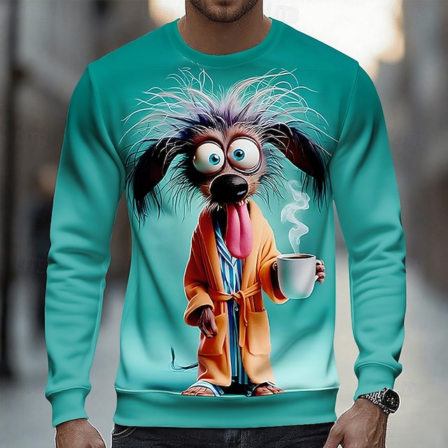  Férfi Állat 3D Vicces Pulóver Alkalmi Hosszú ujj Terített nyak Vakáció Parti Ajándék Kék tó Arcpír rózsaszín Crewneck 3D Minden évszak Tervező