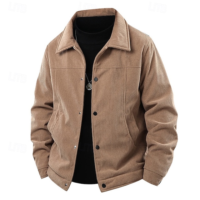  Per uomo Giacca Leggera Giacca in Velluto a Coste Giacca Casual Vacanza Quotidiano Caldo Tasca Primavera Autunno Semplice Moda Classico Bavero Regolare Nero Cachi Verde militare Beige Giacca