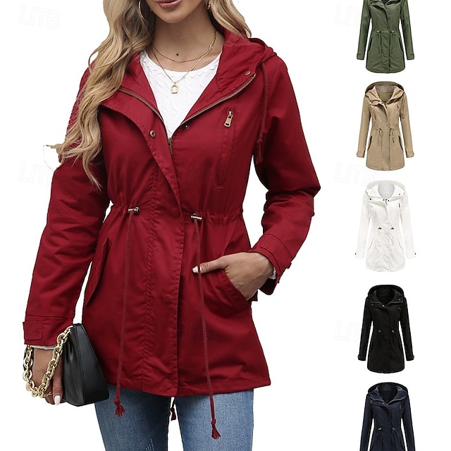  Femmes Veste Décontractée Chaud Confortable Fermeture éclair Avec Poches Mode Extérieur Uni Sortir Week-end Fermeture éclair Régulier À capuche Coupe régulière manche longue Vêtements d'extérieur