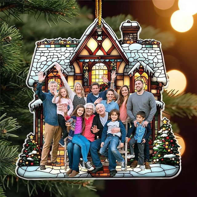  Personliga familjefoto julgransprydnader i akryl 2D anpassade julklappsidéer för familj/par julgransprydnader dekoration hängande hänge