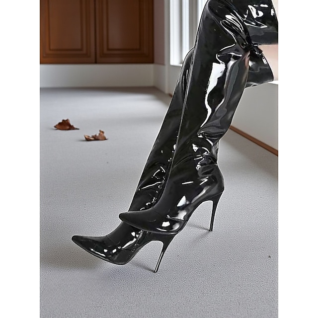 Bottes Plates Suzana Ricci En Cuir Verni Noir - Pointues Et Texturées - Taille 7.5 US