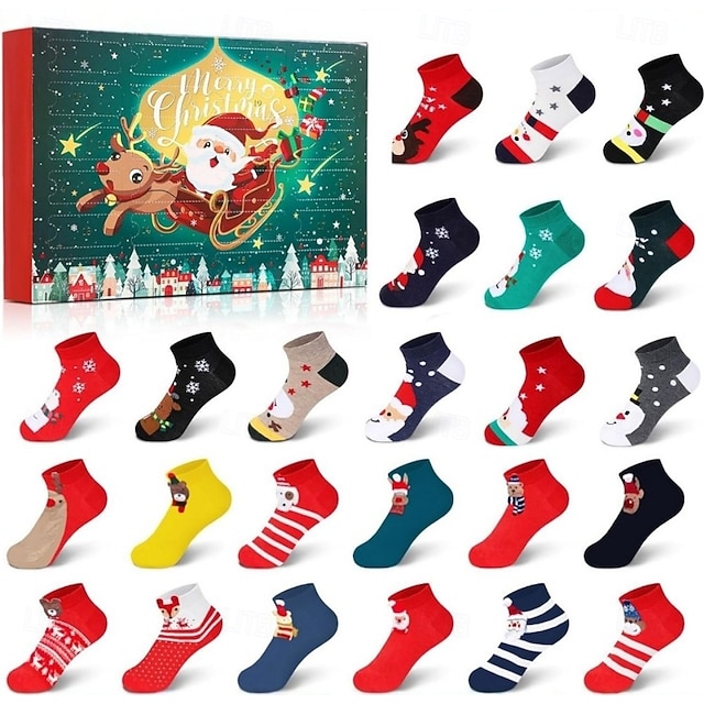  Christmas Socks Advent Calendar 2025 Women Adult Kids Xmas Gift Sock Advent Calendar Girls Boys 12 Pairs Christmas Socks