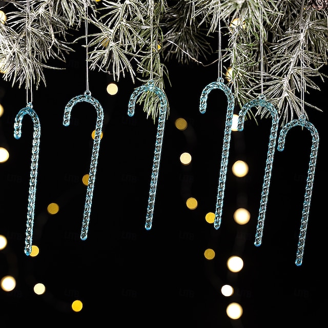  6 st julgransprydnader i akryl med polkagrisar, transparenta kristallisar av polkagrisar, färgglada hängande dekorationer för julgran och högtidsfester