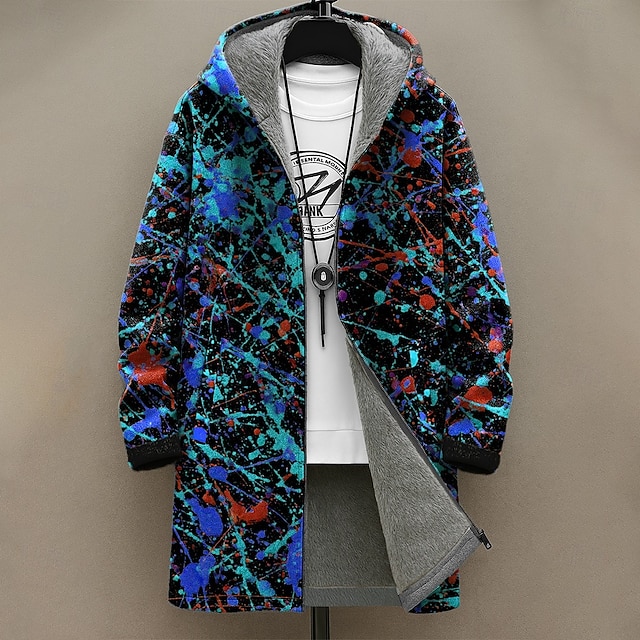  Herren Grafik Graffiti Wintermantel Fleecejacke Mantel Thermowarm Bequem Lässig Alltagskleidung Reißverschluss Tasche 3D-Druck Herbst Winter Mit Kapuze Langarm Gelb Blau Amethyst
