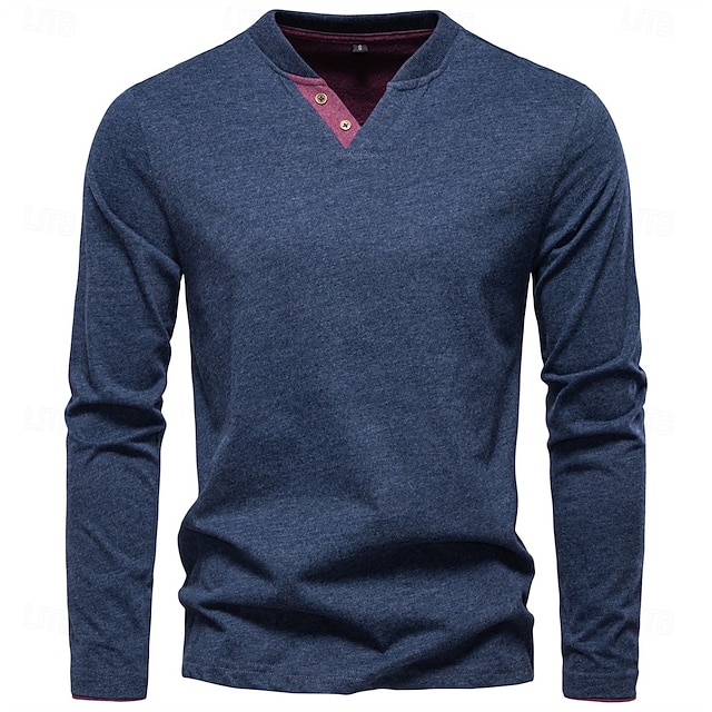  Herren Baumwollhemd Langarm Einfach Cool Täglich Lässig Farbblock Knöpfe Henley Schule Training Outdoor Ganzjahres Grau gefärbt Dunkelmarine Kaki Henley T-Shirt