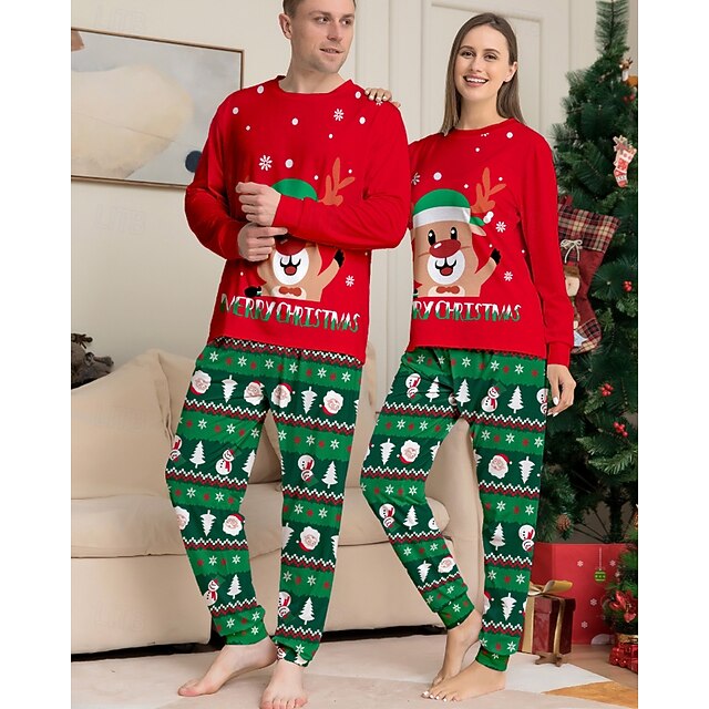 Family Pajamas Christmas Pattern Home Print Red Long Sleeve Active ...