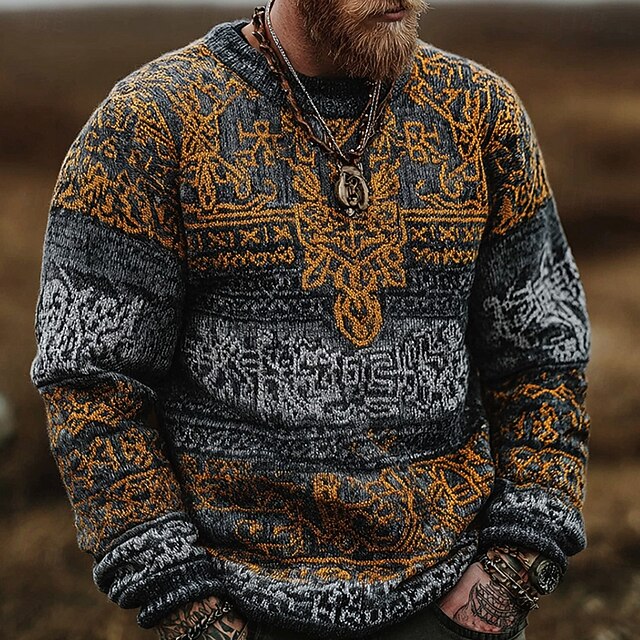 Men's Graphic Pullover Sweater Jumper Knitwear Crewneck Retro Vintage Casual Vacation Home Street 3D Print Knitting Keep Warm Long Sleeve Spring Fall Winter Brown4