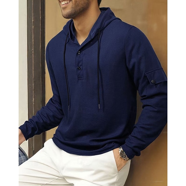  Men's Hoodie Button Up Hoodie Black White Army Green Navy Blue Khaki Hooded Plain Drawstring Sports & Outdoor Daily Holiday Polyester Streetwear Basic Casual Spring Fall Clothing Apparel Hoodies