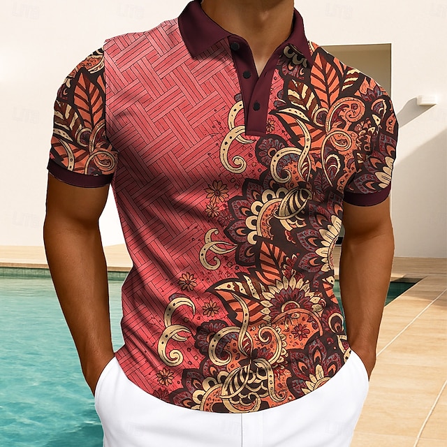  Voor heren Bloemenprint Polo Korte mouw Poloshirt Overhemden met kraag Casual Sportkleding Alledaagse kleding Knop Zomer Rood blauw Groen