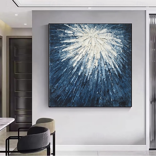  handgefertigtes Ölgemälde auf Leinwand, Wandkunst, Dekoration, moderne blau-weiße abstrakte Textur für die Dekoration des Esszimmers zu Hause, gerolltes, rahmenloses, ungedehntes Gemälde