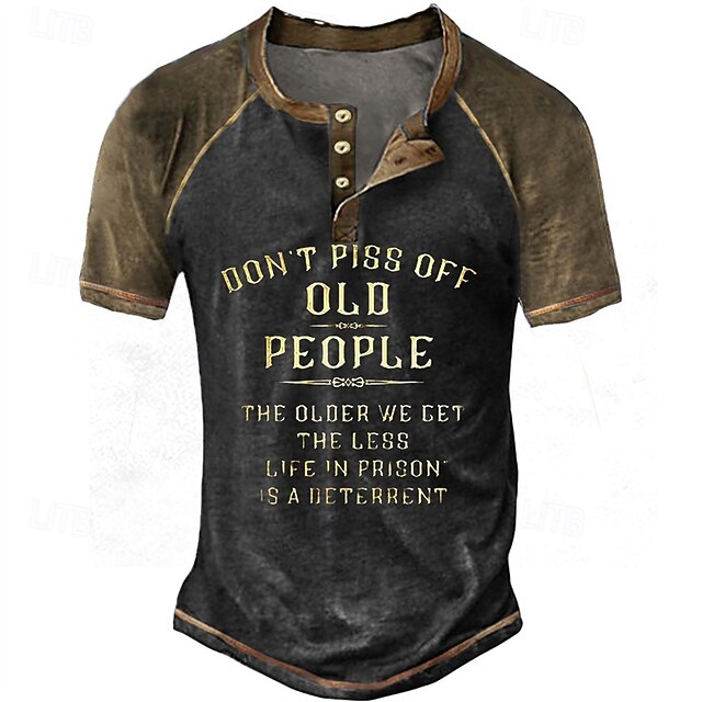 Easter Mens Graphic Shirt Henley Tee Color Block Letter Clothing Apparel 3D Print Outdoor Casual Short Sleeve Patchwork Button Down Fashion Designer The Older We Get Less Life Prison Deterrent Vintage2