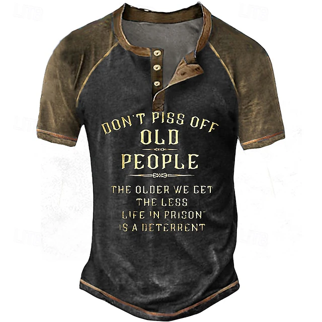 Easter Mens Graphic Shirt Henley Tee Color Block Letter Clothing Apparel 3D Print Outdoor Casual Short Sleeve Patchwork Button Down Fashion Designer The Older We Get Less Life Prison Deterrent Vintage2