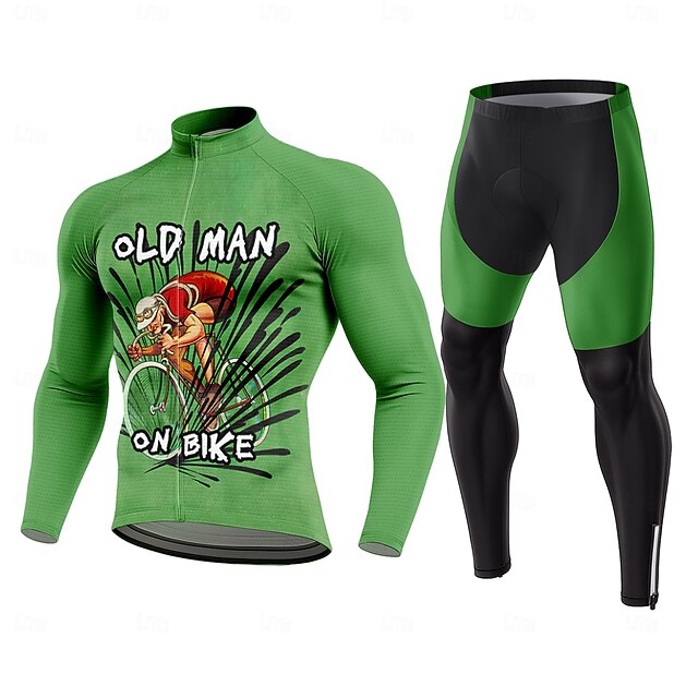 Men's Cycling Jersey with Tights Long Sleeve Green Bike Thermal Warm 3D Pad Quick Dry Anatomic Design Ultraviolet Resistant Sports Graphic Number Patterned Clothing Apparel4