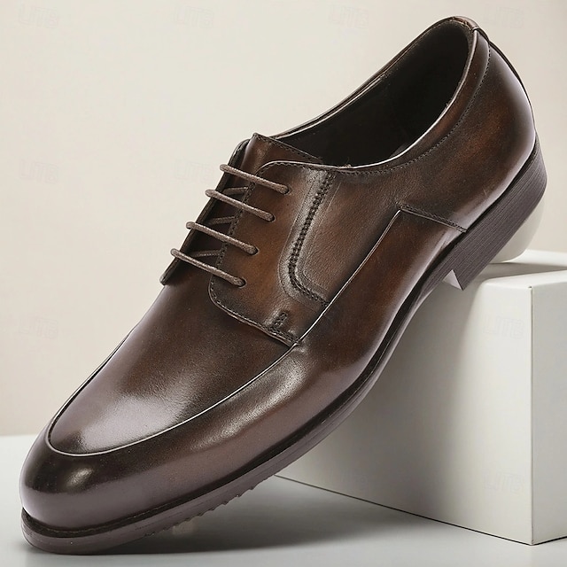 Herrbruna oxfordskor med slät tå – polerade läderskor med snörning för kontor, affärsmöten och dagligt arbete