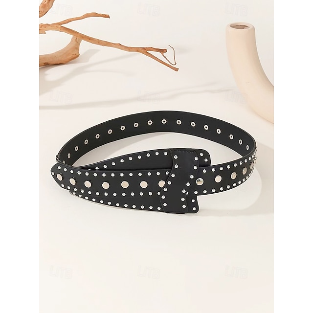  Ceinture à rivets punk d'Halloween pour femme – Ceinture cloutée en similicuir noir pour tenues de fête gothique, de cosplay et de vie nocturne