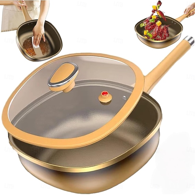  12インチのチタン合金ノンスティックポット、蓋付きチタンノンスティックフライパン、卵焼き、炒め物、煮込み、蒸し煮、その他の調理に