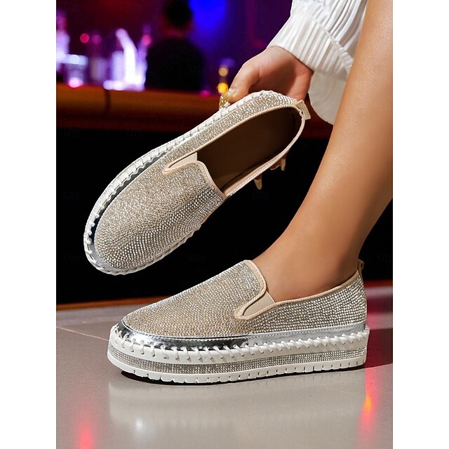  Zapatillas de plataforma con diamantes de imitación para mujer, zapatos de fiesta informales brillantes para la vida nocturna y atuendos de club.