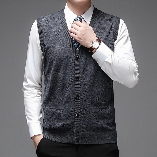  Herren Pullover Kleid Pullover Strickjacke Strickpullover Gerippt Stricken Normale Oberteile Gestrickt Gerippt Einfach V Ausschnitt Mode Schals Formell Geschäft Bekleidung Frühling Herbst
