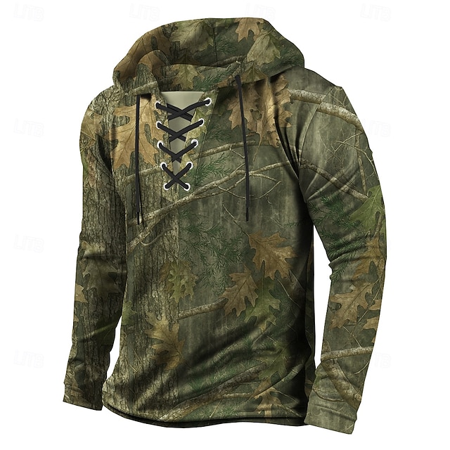  Homme Camouflage Sweat à capuche Sweatshirt Classique Militaire À capuche Extérieur Chasse Bleu Vert Cordon de serrage Automne Hiver Designer
