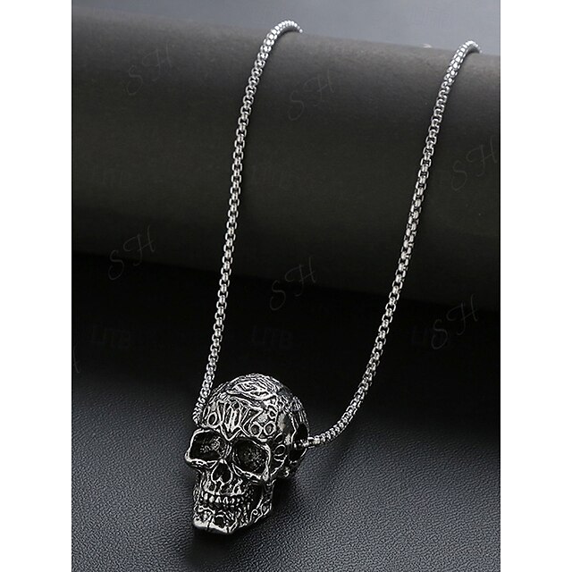  Collier pendentif crâne gothique d'Halloween pour homme - bijoux vintage en alliage sculpté pour fête, cosplay et style punk quotidien