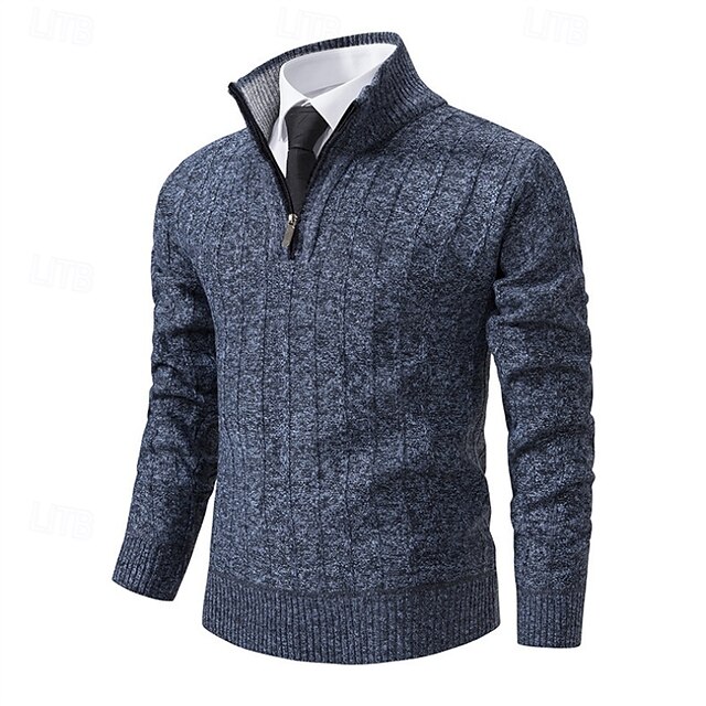  Herren Pullover Pullover mit Viertelreißverschluss Gerippt Stricken Normale Oberteile Gestrickt Schmale Passform Einfach Stehkragen Strickware Zeitgenössisch Geschäft Lässig Bekleidung Herbst Winter