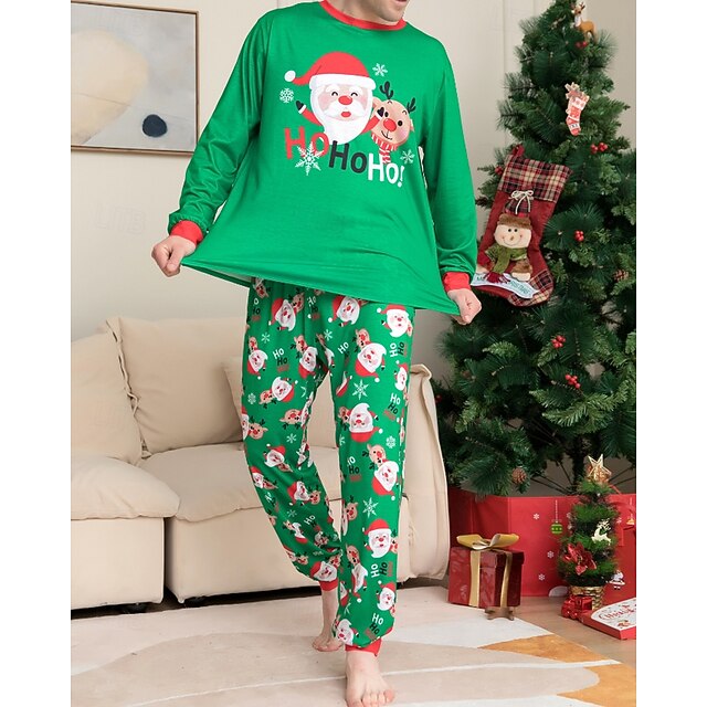 Family Pajamas Christmas Pattern Home Print Green Long Sleeve Adorable ...