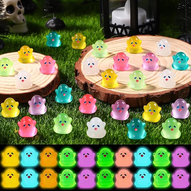  70 ks halloweenských miniaturních pryskyřičných sošek duchů, nočních světel, roztomilých miniaturních sošek duchů, halloweenských miniaturních doplňků do krajiny, venkovní dekorace, doplňků do hraček
